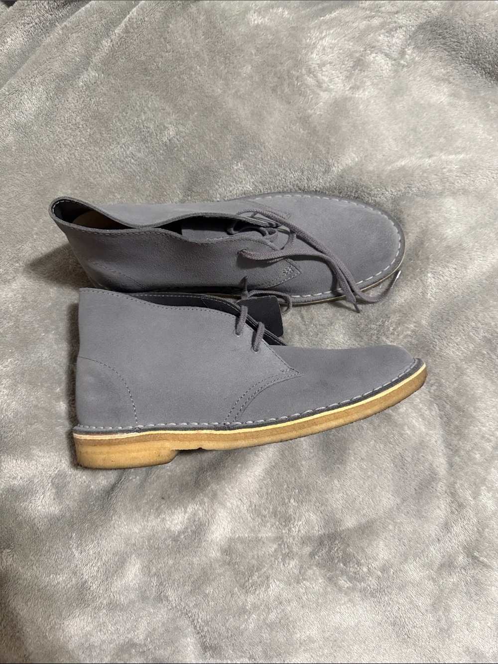 Clarks Gray Suede Chukka Boots with Crepe Sole